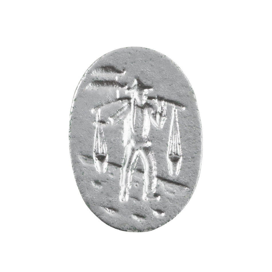 25x18mm Asian Figure Carrying Water Green and Gold Glass Oval Intaglio (1)