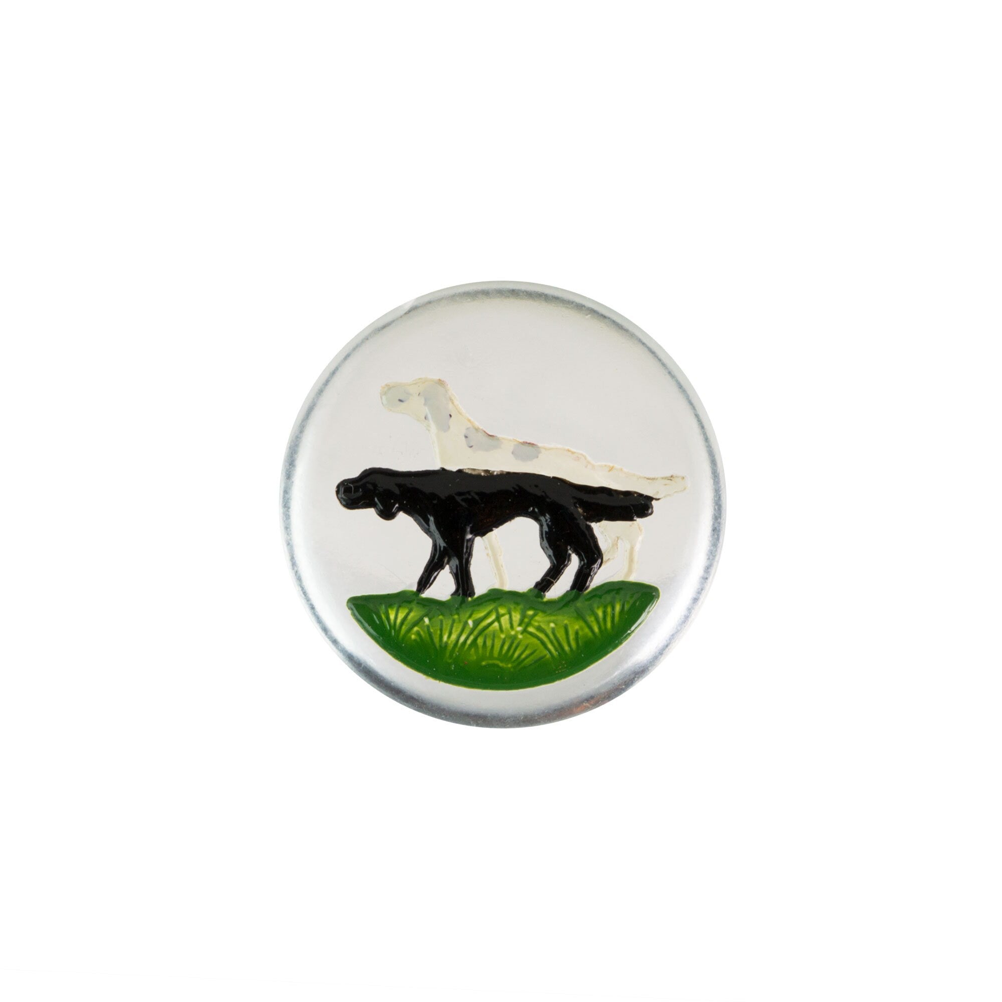 13mm White and Black Dogs Glass Round Intaglios (2)