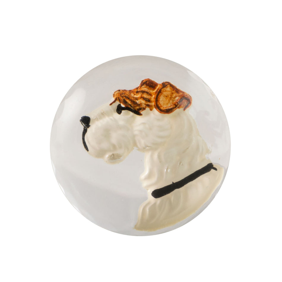18mm White and Brown Terrier Dog Glass Round Intaglio (1)