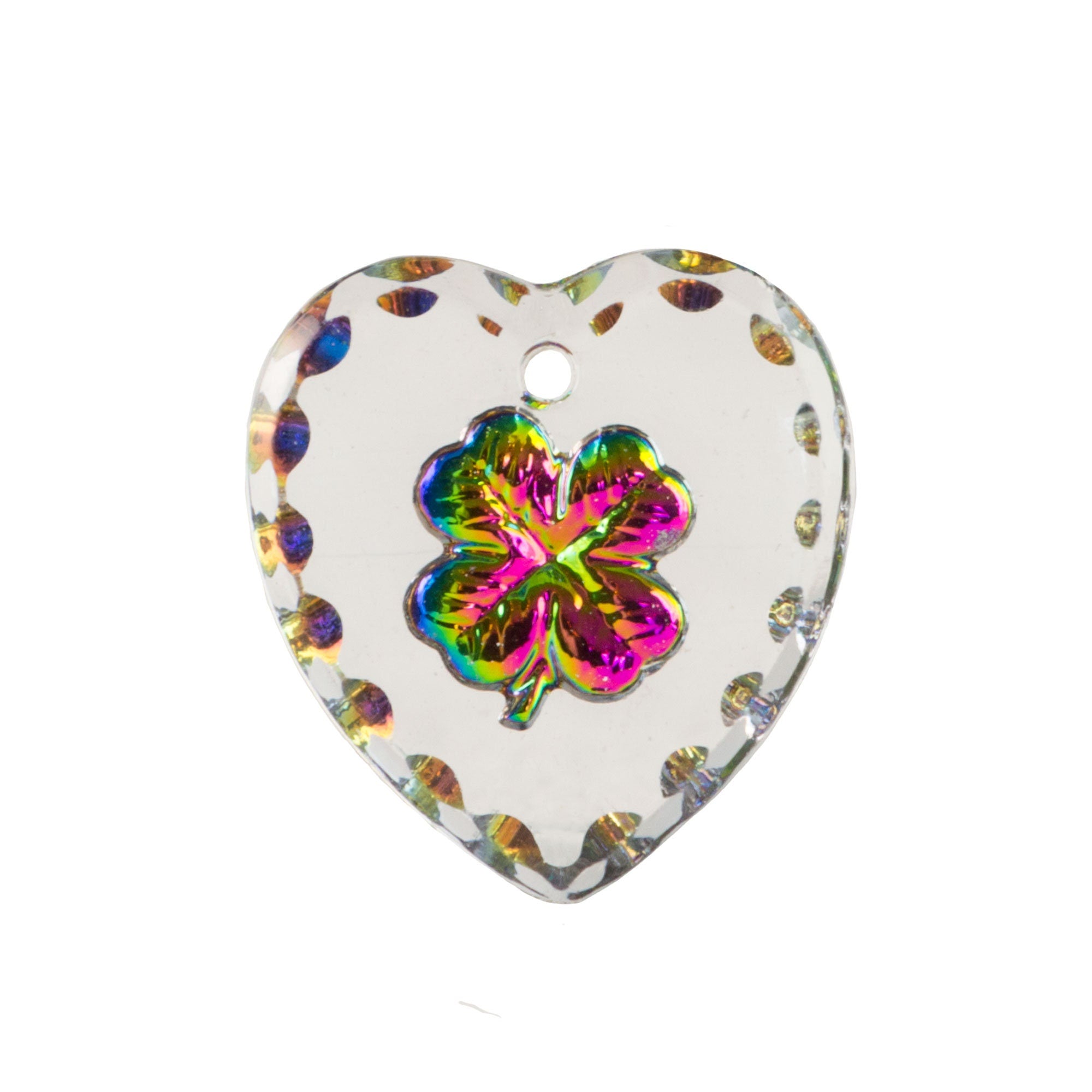 Red Helio Etched Shamrock 1 Hole Glass Heart Intaglio Pendant (1)