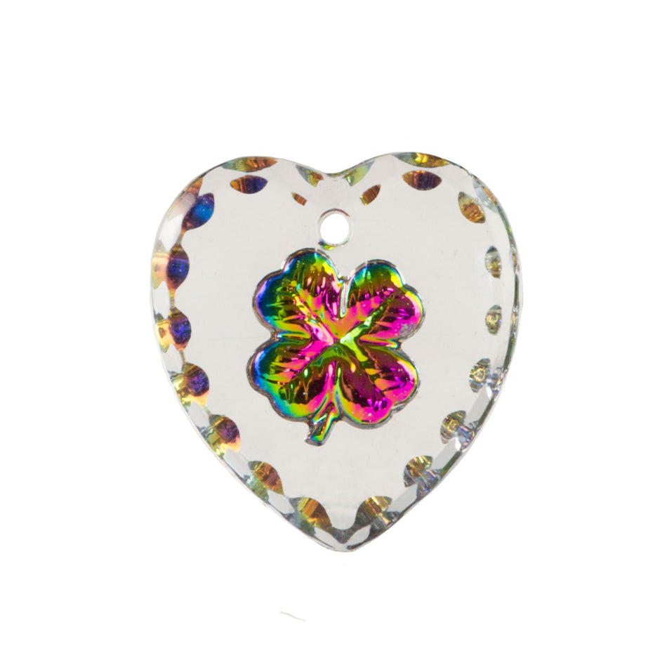 Red Helio Etched Shamrock 1 Hole Glass Heart Intaglio Pendant (1)
