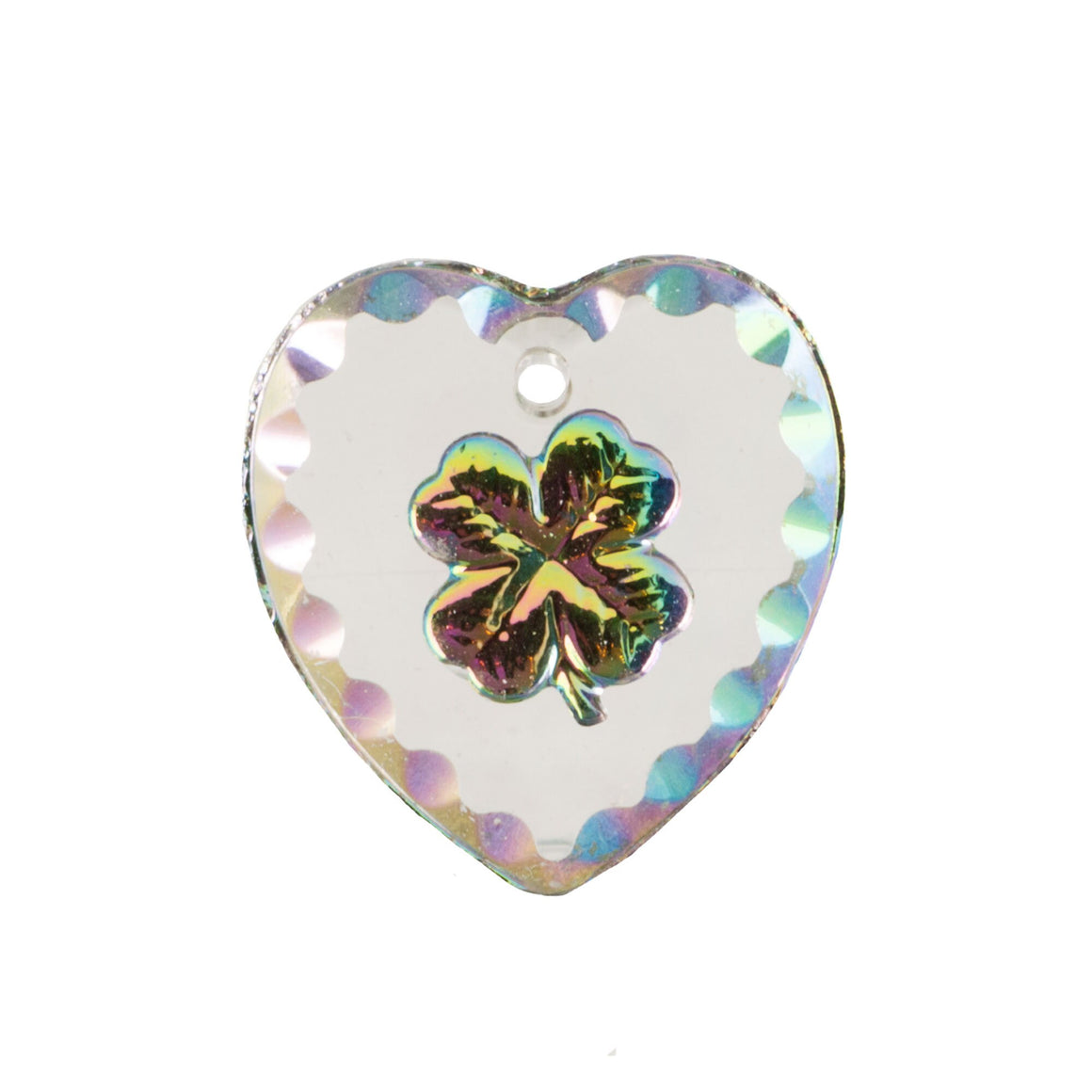 Red Helio Etched Shamrock 1 Hole Glass Heart Intaglio Pendant (1)