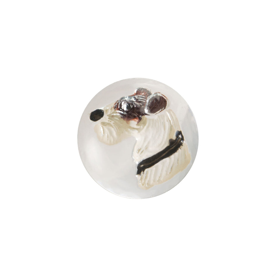 13mm White and Brown Terrier Dog Glass Round Intaglios (2)