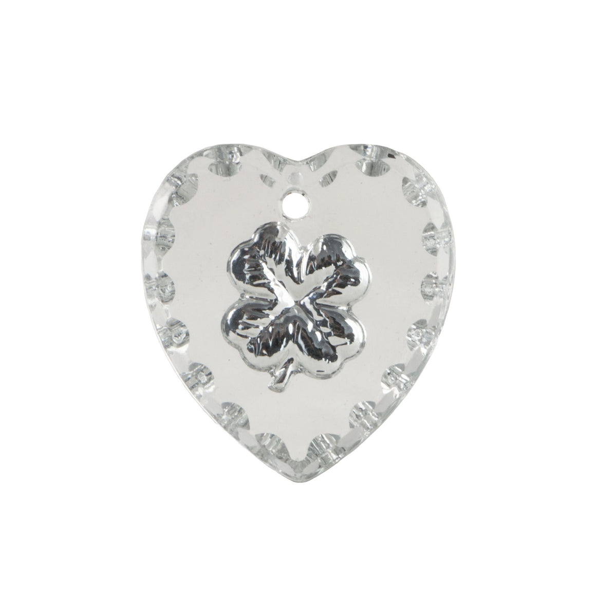 Silver Etched Shamrock 1 Hole Glass Heart Intaglio Pendant (1)