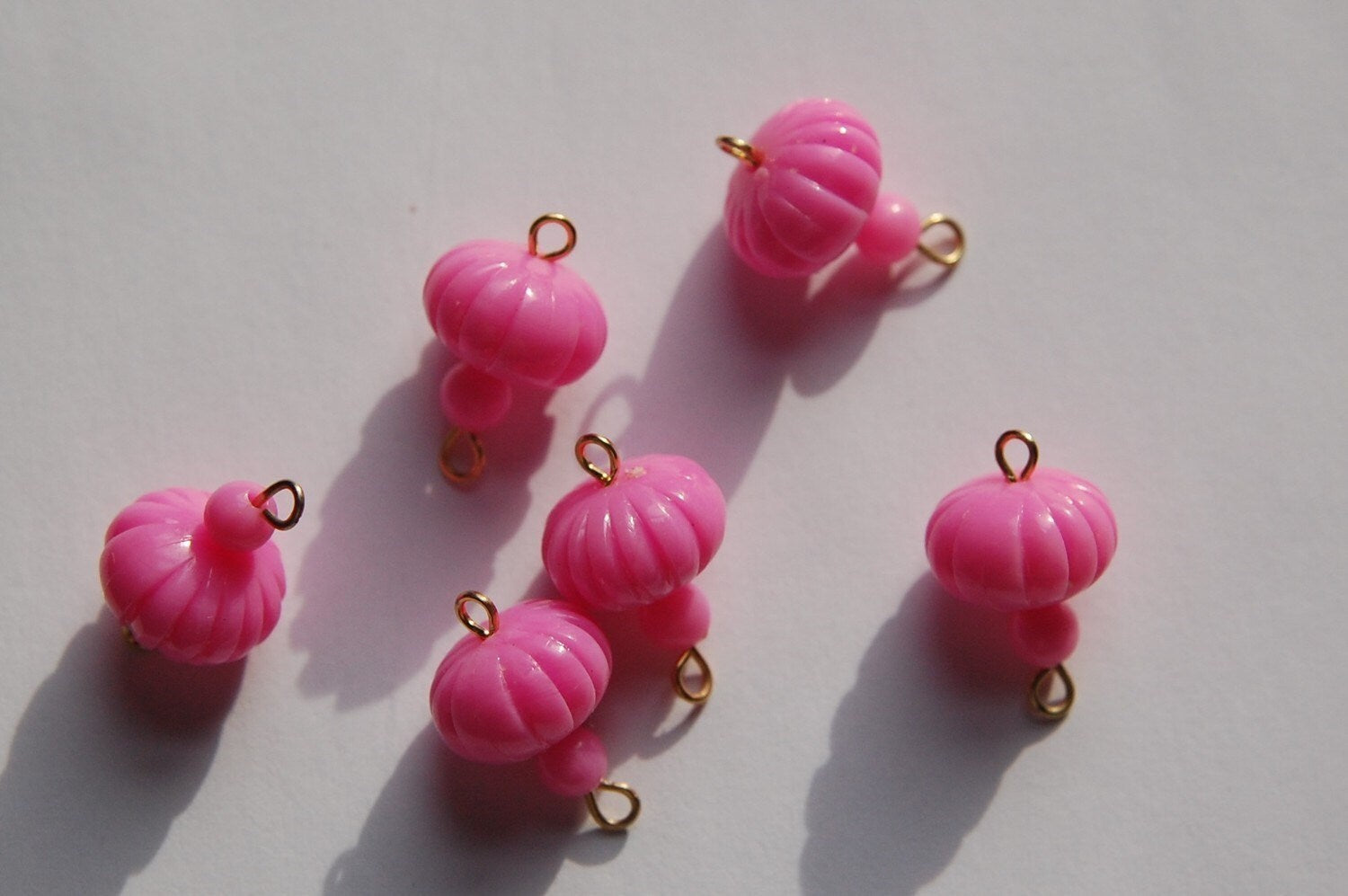 Vintage Pink Melon Bead Drops Connectors Japan bds022A