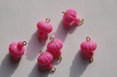 Vintage Pink Melon Bead Drops Connectors Japan bds022A