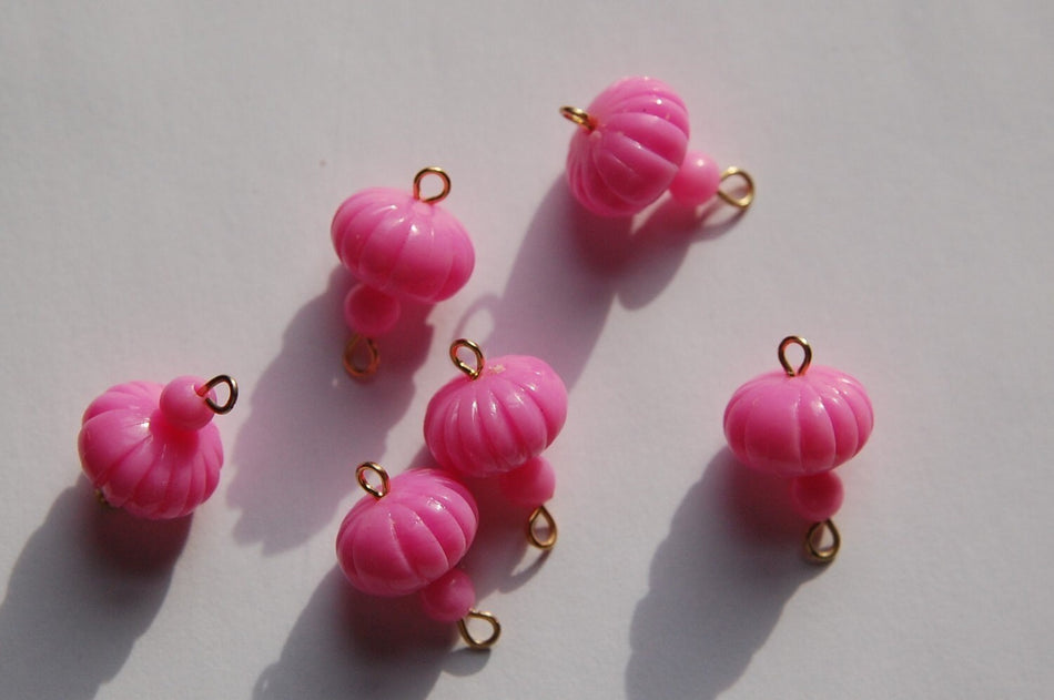 Vintage Pink Melon Bead Drops Connectors Japan bds022A