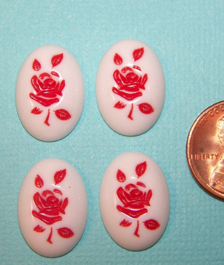 Vintage Red on White Rose Cabochon cab032E