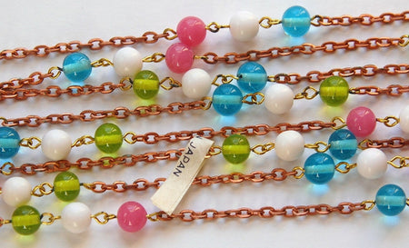 Vintage Pastel 8mm Glass Beaded Chain Japan chn018