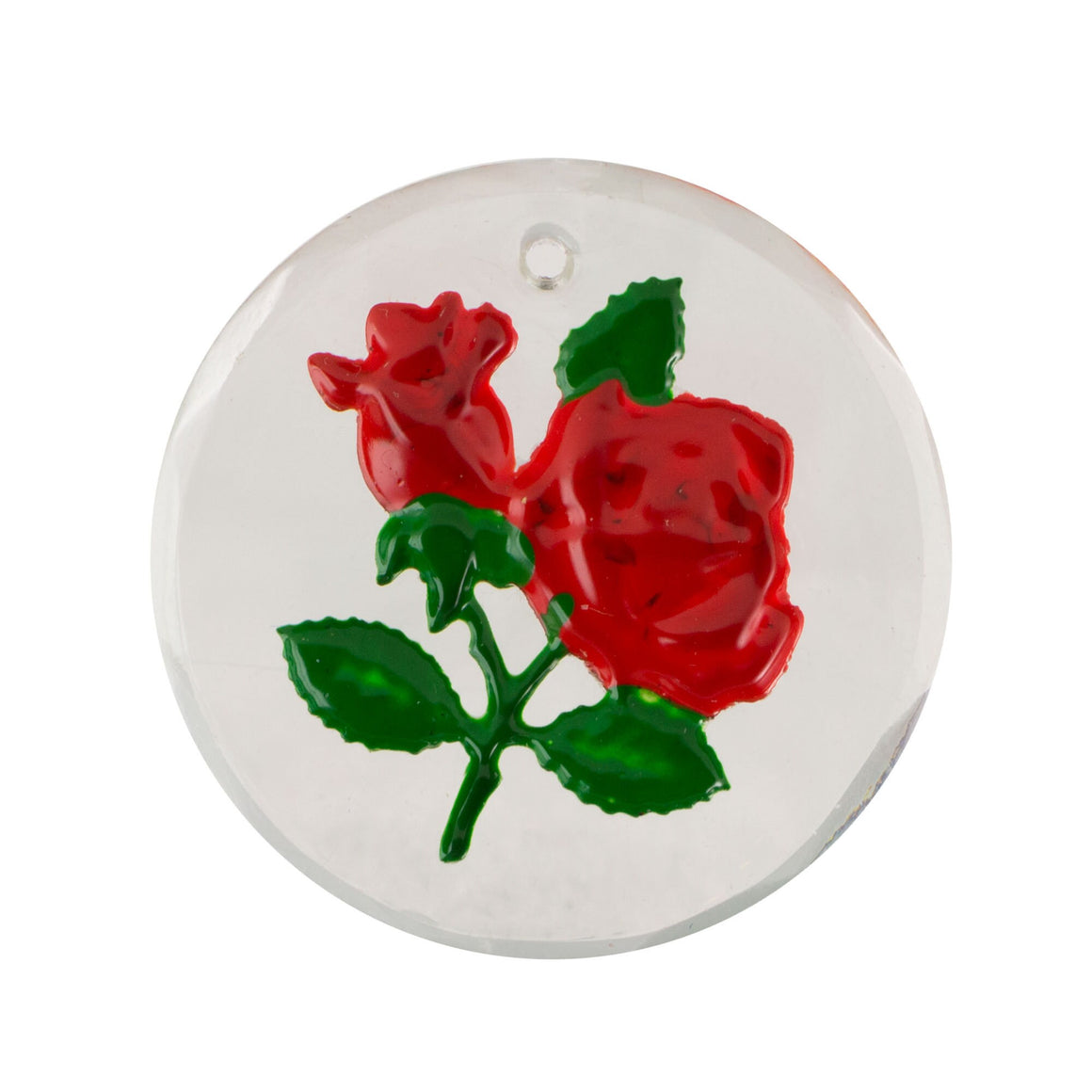 25mm Red Rose Etched Glass Round Intaglio Pendant (1)