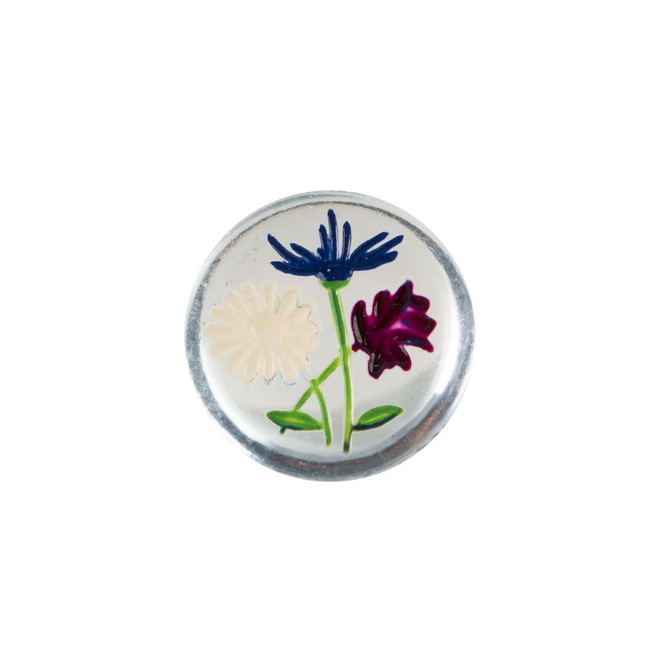 13mm Burgundy Blue and Daisy Flowers Glass Round Intaglios (2)