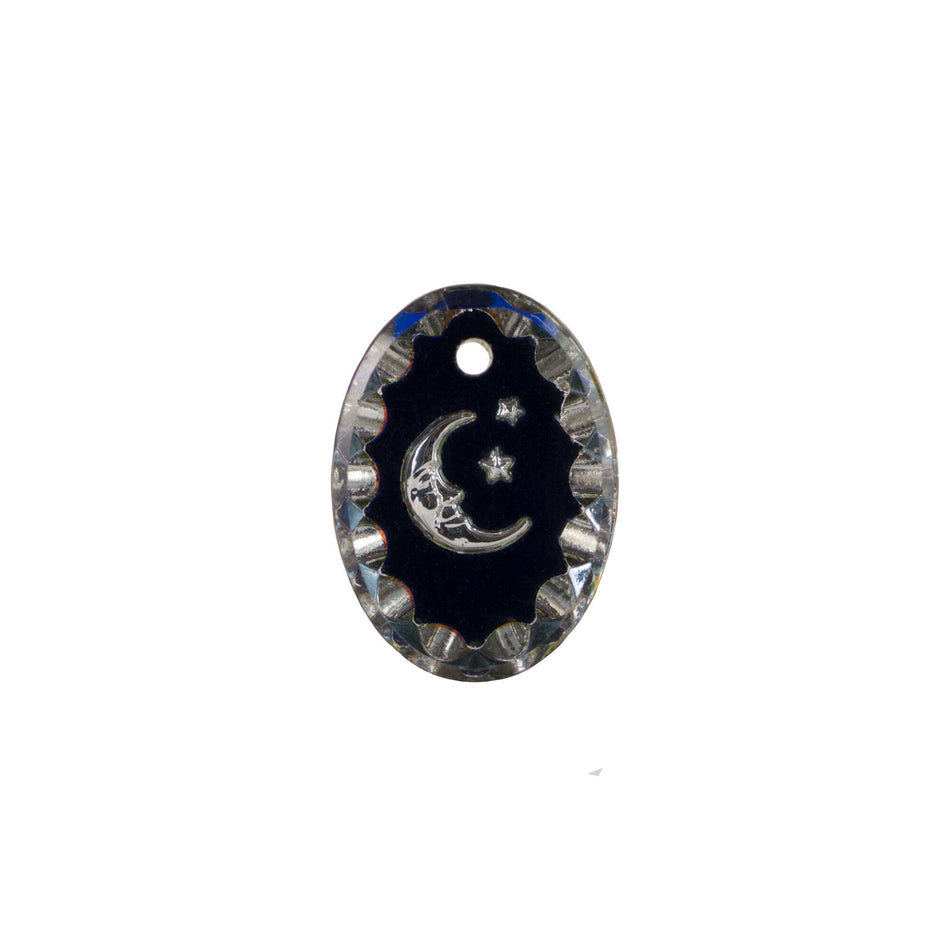 14x10mm Helio Blue Etched Moon and Stars 1 Hole Glass Oval Intaglio Pendant (2)