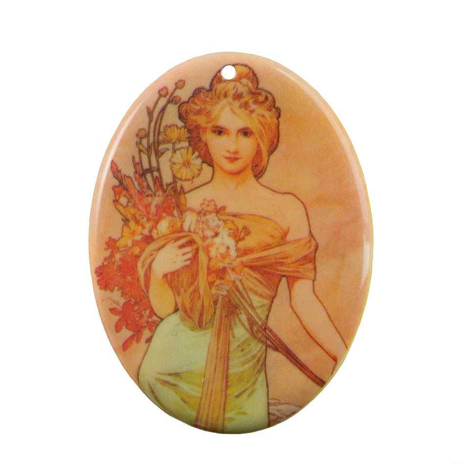 Spring by Alphonse Mucha Acrylic Oval Marbled Pendant 59x44mm (1)
