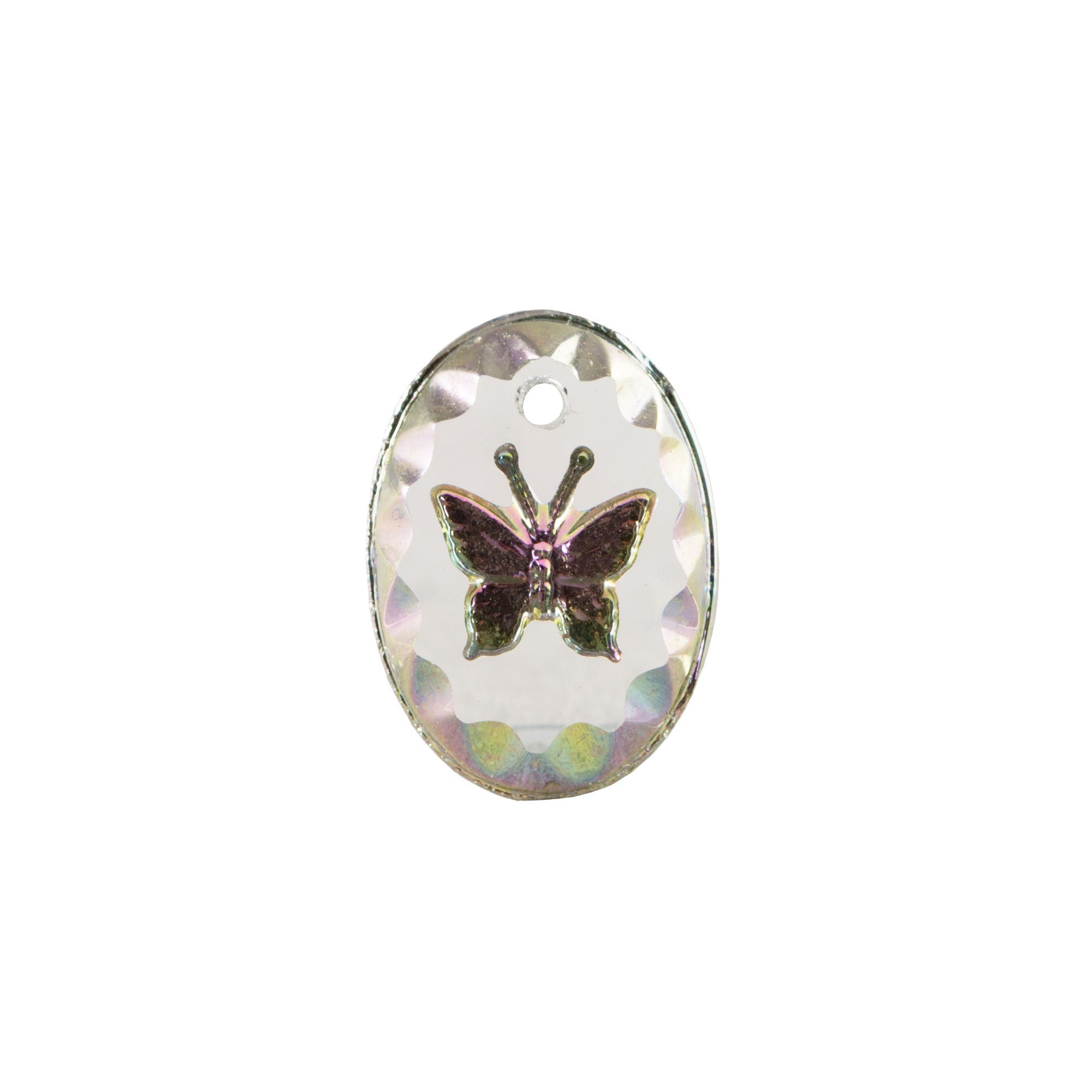 14x10mm Vitrail Etched Butterfly 1 Hole Glass Intaglio Pendants (2)