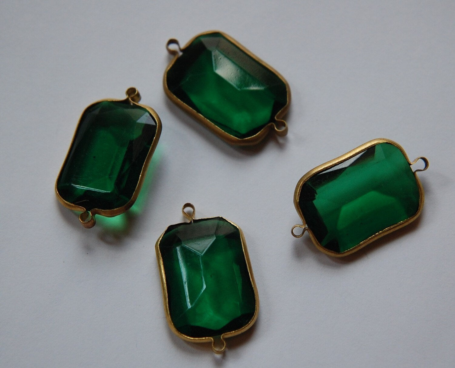 2 Loop Brass Channel Set Faceted Green Acrylic Charms chr164