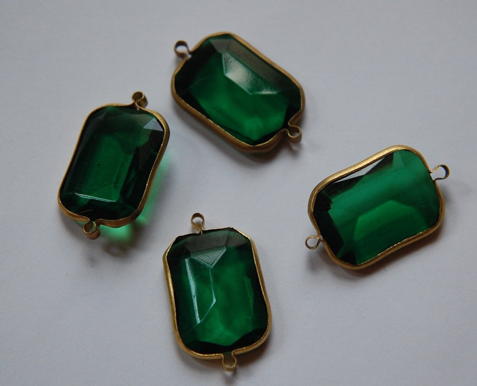 2 Loop Brass Channel Set Faceted Green Acrylic Charms chr164