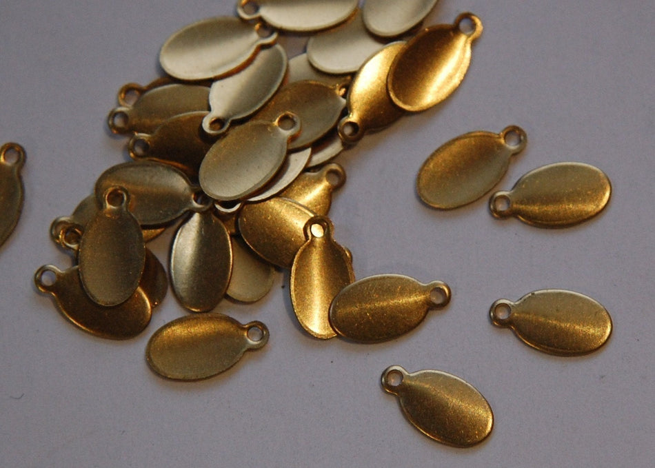 1 Loop Raw Brass Oval Blank Tag Drop Charms 11mm x 6mm (16) mtl320