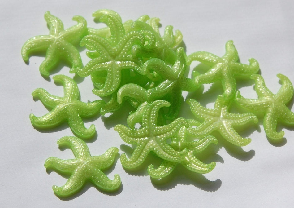 Vintage West German Lime Green Starfish Beads Charm 30mm (4) bds857
