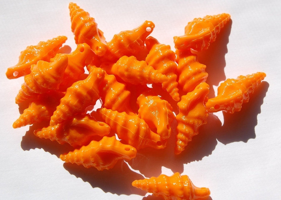 Vintage West German Acrylic Orange Seashell Charms 33mm x 15mm (4) chr107