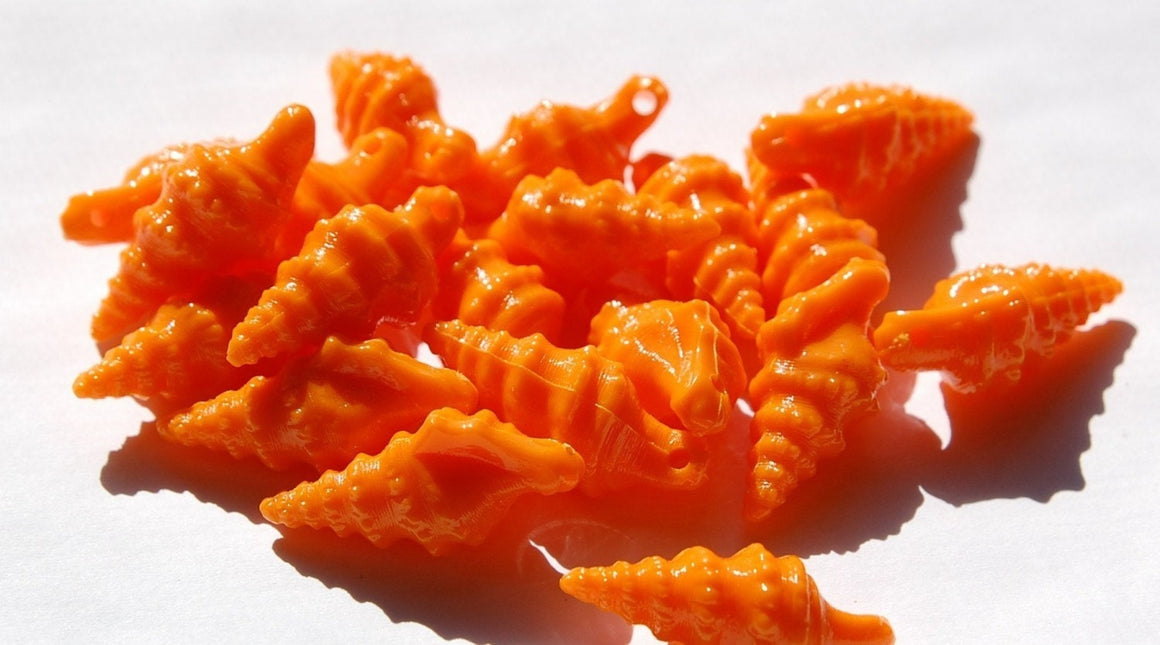 Vintage West German Acrylic Orange Seashell Charms 33mm x 15mm (4) chr107