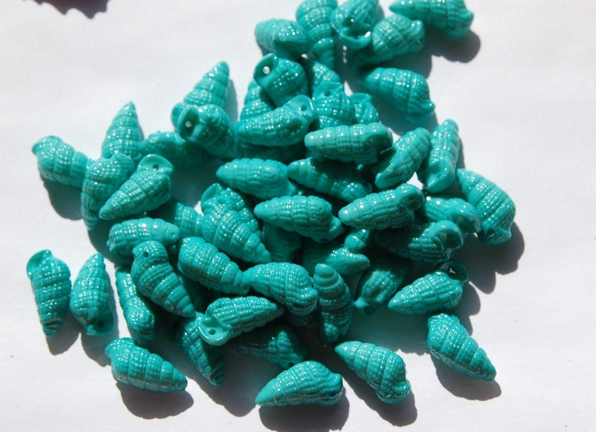 Vintage West German Acrylic Turquoise Seashell Charms 18x9mm (6) chr107G