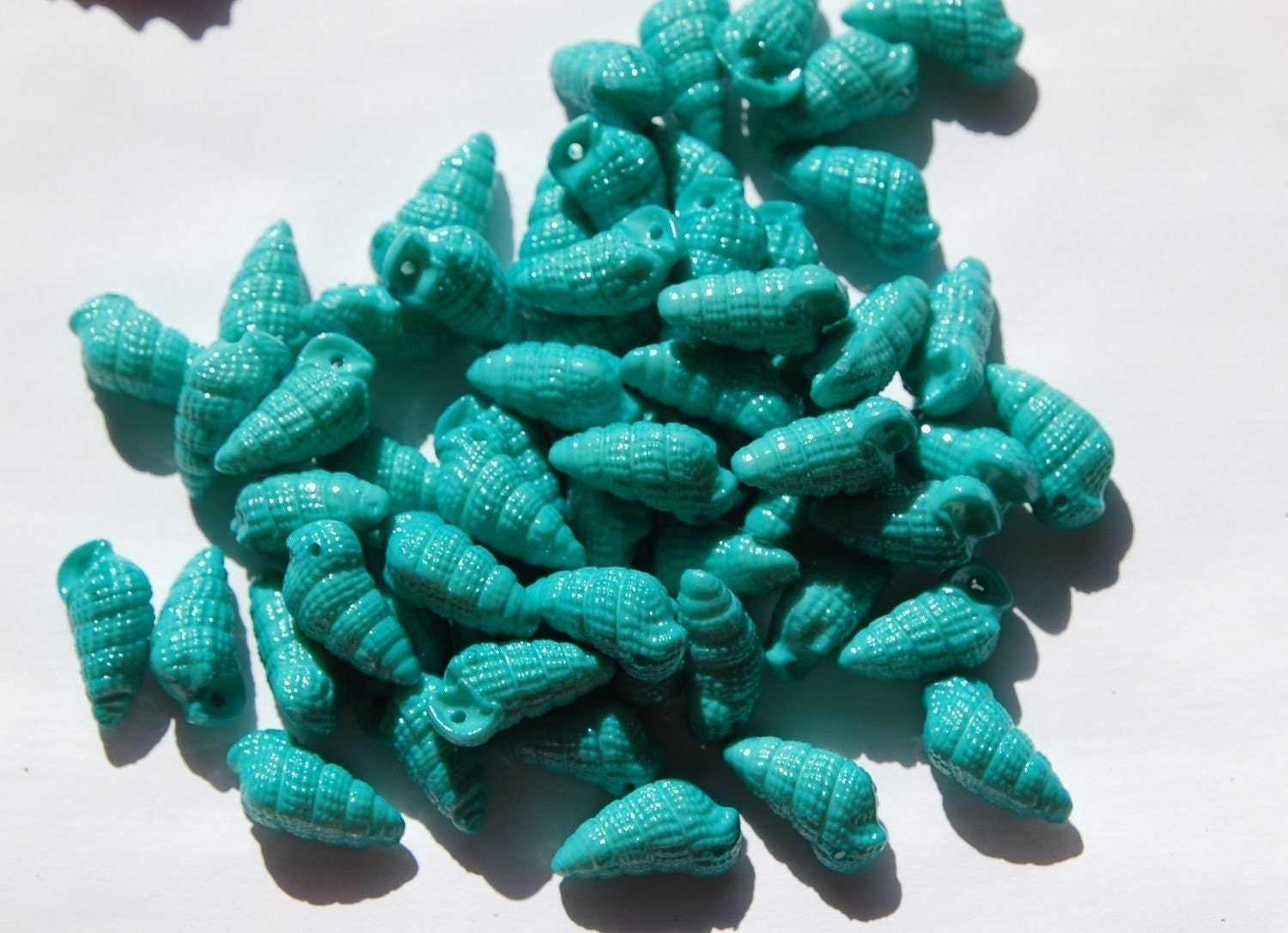 Vintage West German Acrylic Turquoise Seashell Charms 18x9mm (6) chr107G