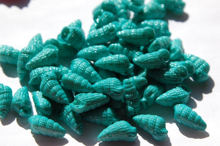Vintage West German Acrylic Turquoise Seashell Charms 18x9mm (6) chr107G