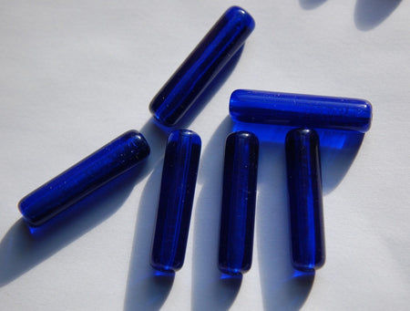 Vintage Translucent Blue Plastic Tube Beads (6) bds818A