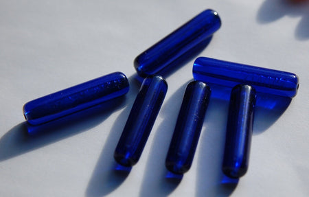 Vintage Translucent Blue Plastic Tube Beads (6) bds818A