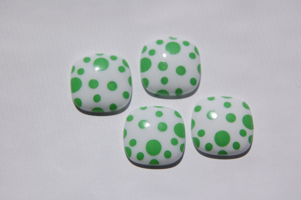 Vitnge Green and White Polka Dot Square Domed Cabochons cab404C