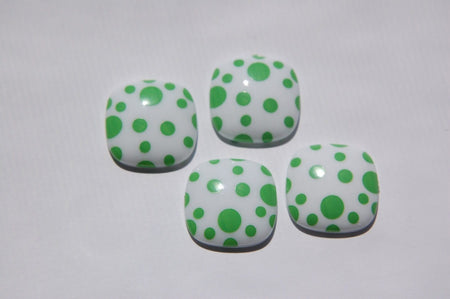 Vitnge Green and White Polka Dot Square Domed Cabochons cab404C