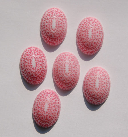 Vintage Etched Design Pink and White Cabochons 14mm x 10mm cab711