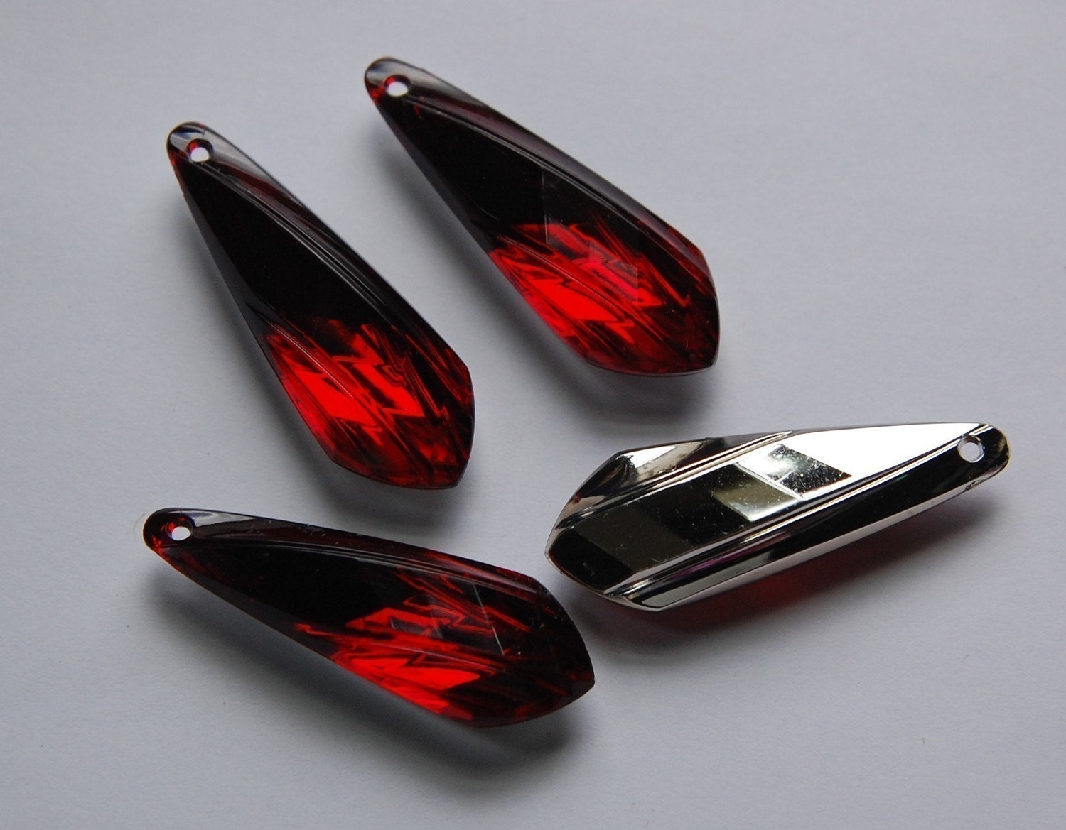 Vintage Ruby Red with Silver Backing Faceted Pendants pnd038B