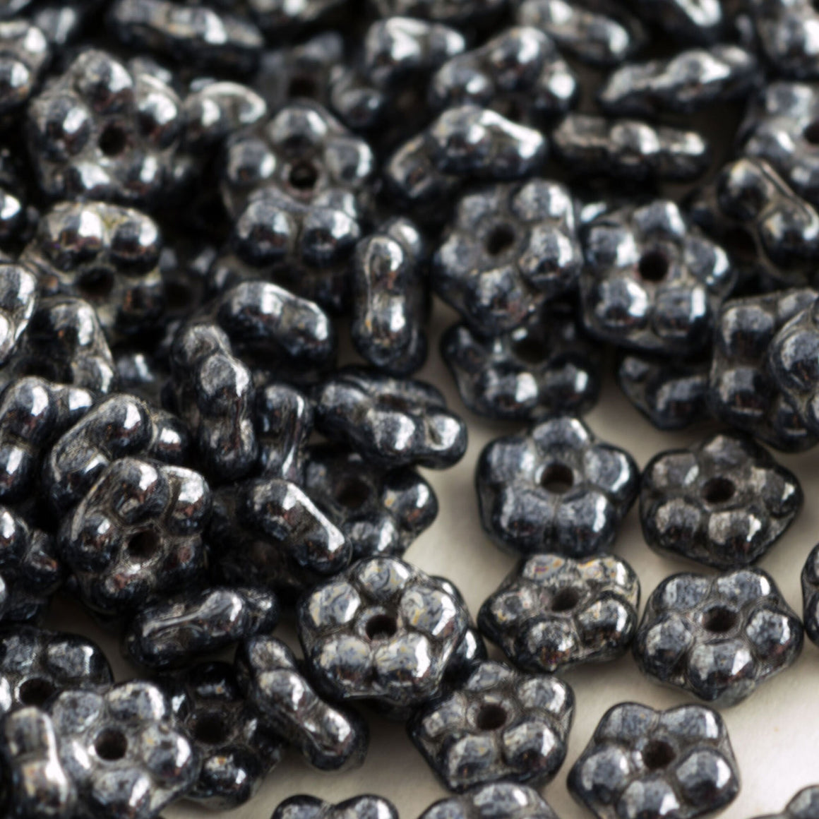 7mm Jet Hematite Czech Daisy Flower Glass Beads (50)
