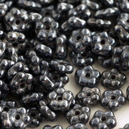 7mm Jet Hematite Czech Daisy Flower Glass Beads (50)