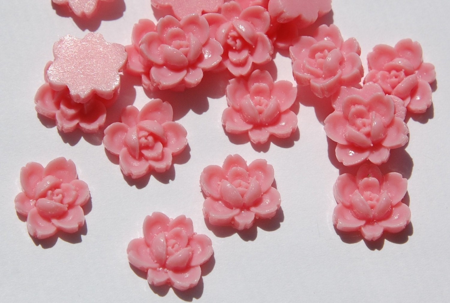 Vintage Style Pink Rose Flower Cabochon 14mm (6) cab354E