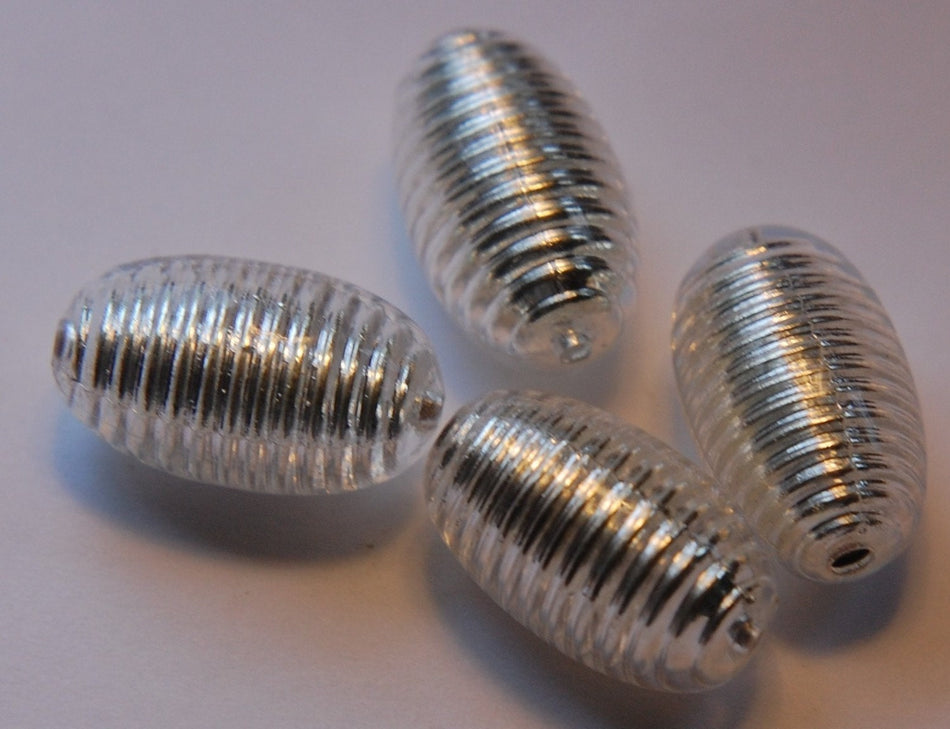 Vintage Silver Metallic Smooth Ribbed Barrel Beads bds781C