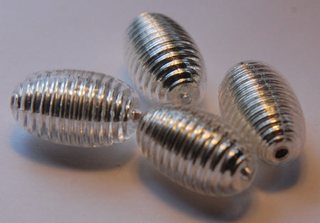 Vintage Silver Metallic Smooth Ribbed Barrel Beads bds781C