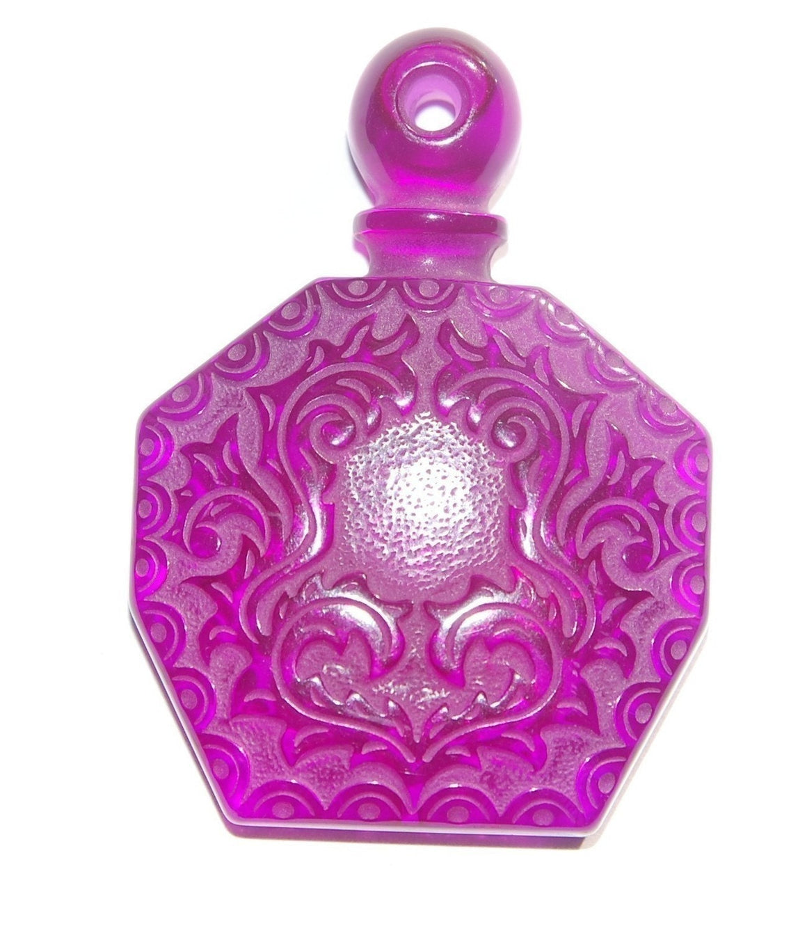Vintage Purple Etched Faux Perfume Lucite Bottle Pendant pnd064G