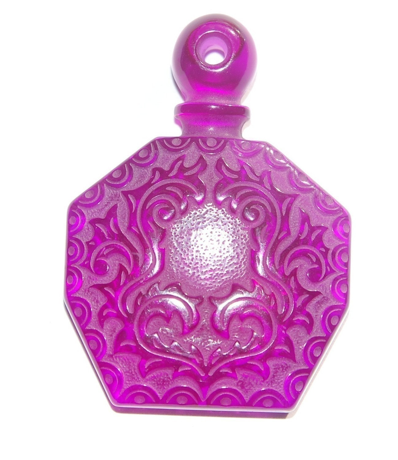 Vintage Purple Etched Faux Perfume Lucite Bottle Pendant pnd064G