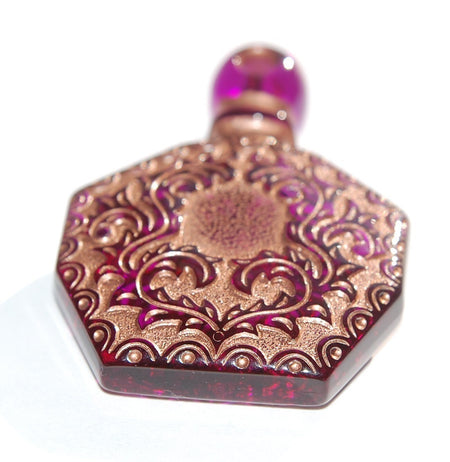 Vintage Purple Etched Faux Perfume Bottle Pendant Copper Details pnd066B