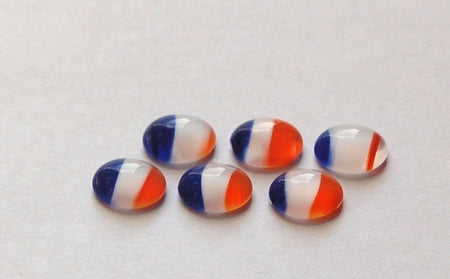 Vintage Blue White and Reddish Orange Glass Cabochons 10x8mm (6) cab576G