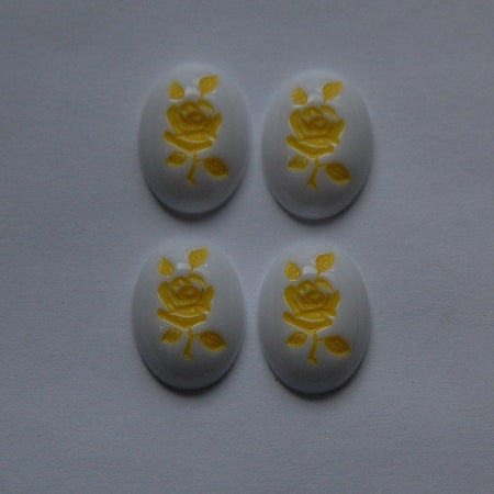 Vintage Yellow on White Rose Cabochons cab032A