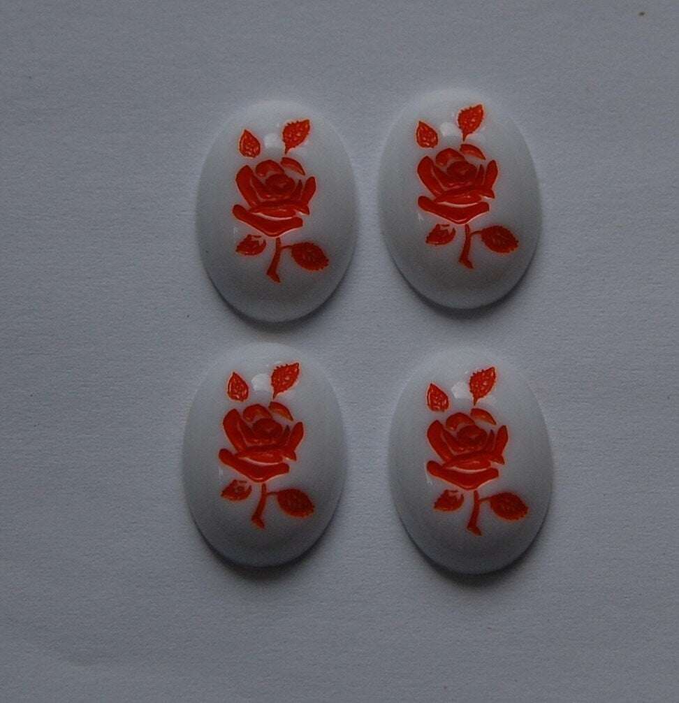 Vintage Orange on White Rose Cabochons cab032B