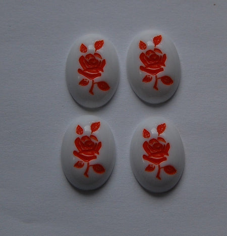 Vintage Orange on White Rose Cabochons cab032B