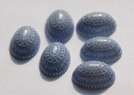 Vintage Etched Mosaic Light Blue and White Cabochons 18x13mm (6) cab714C