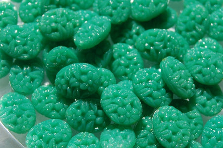 16x12mm Green Carved Look Oval Floral Beads (6) bds635B