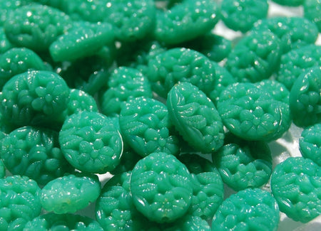 16x12mm Green Carved Look Oval Floral Beads (6) bds635B