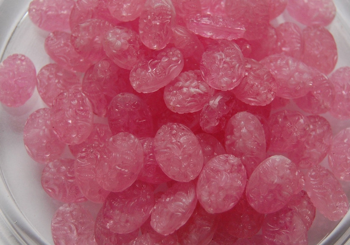 16x12mm Soft Pink Carved Look Oval Floral Beads (6) bds635A