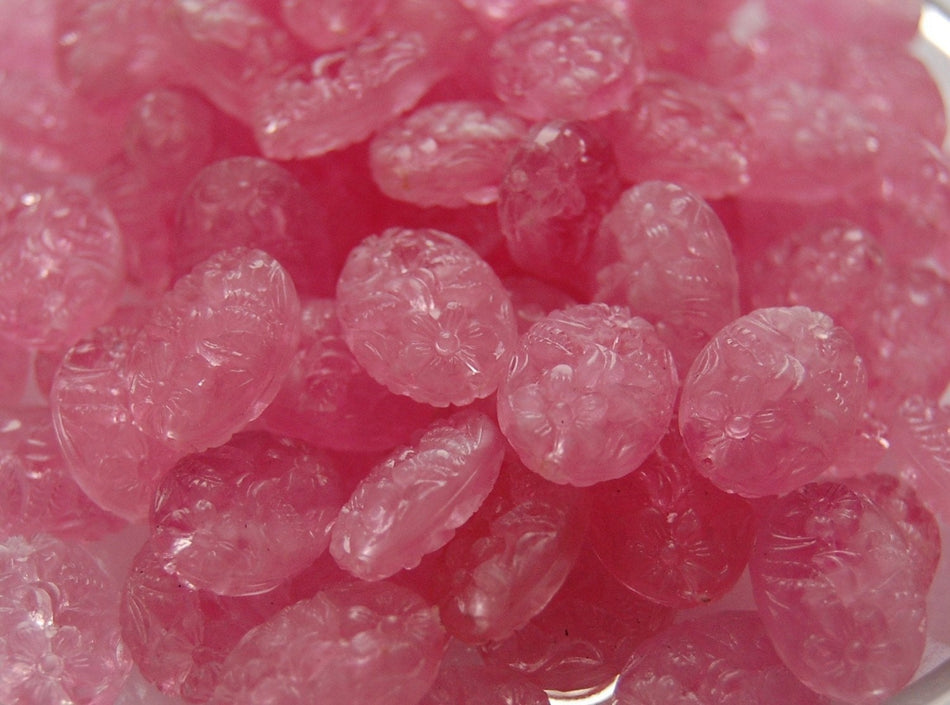16x12mm Soft Pink Carved Look Oval Floral Beads (6) bds635A